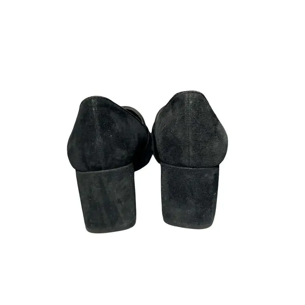 Antonio Melani Black Suede Bow Block Heel Loafers Size 6M